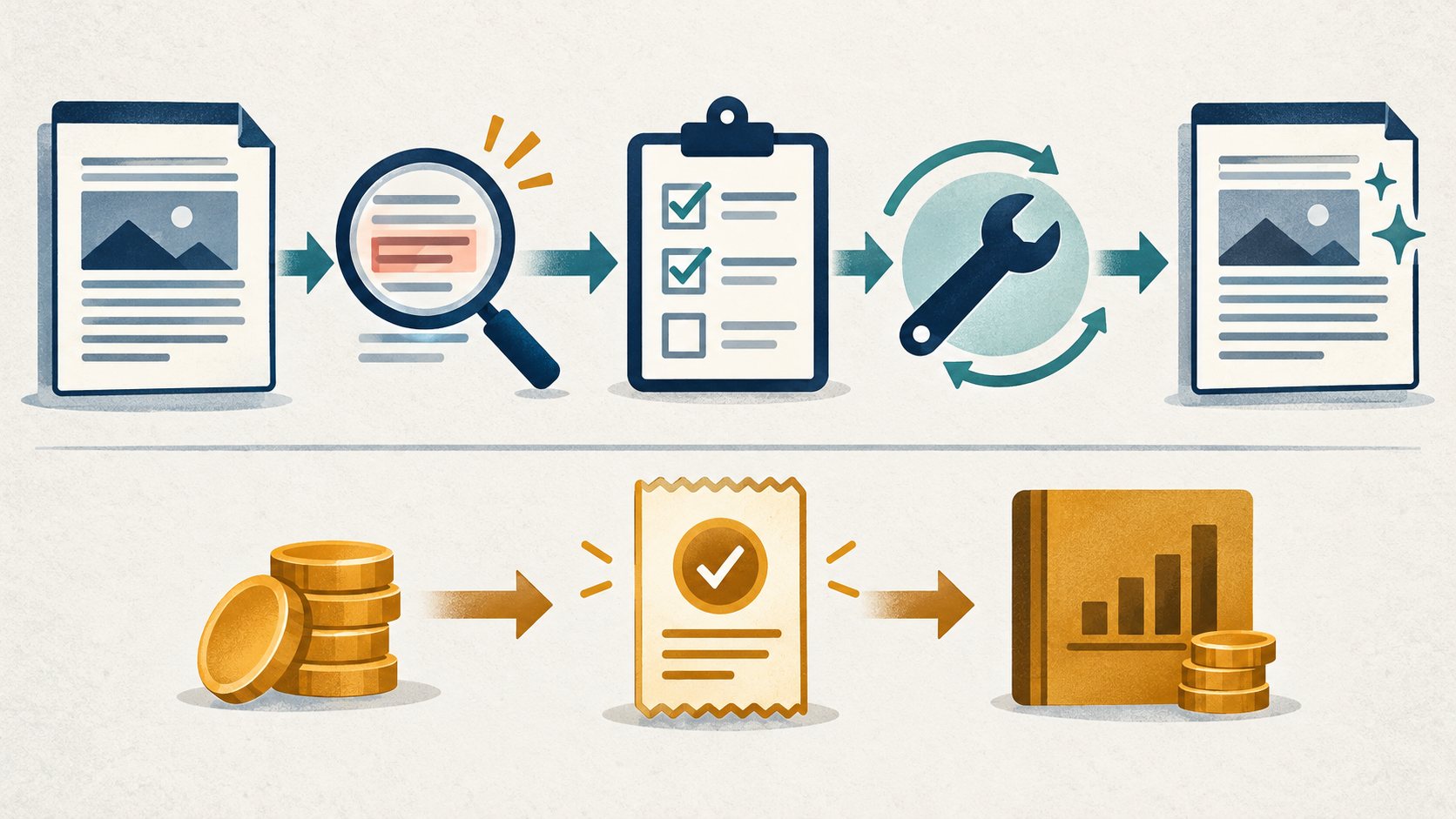 A Writer evaluation loop from task brief to draft, quality gate, bounded recovery, and a separate receipt-backed revenue outcome