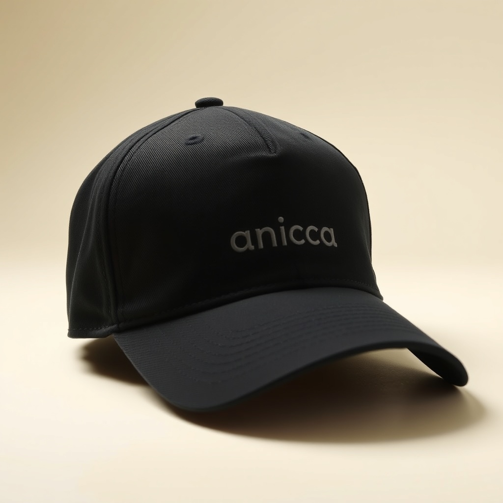 Black low-profile cap with embroidered "anicca" wordmark
